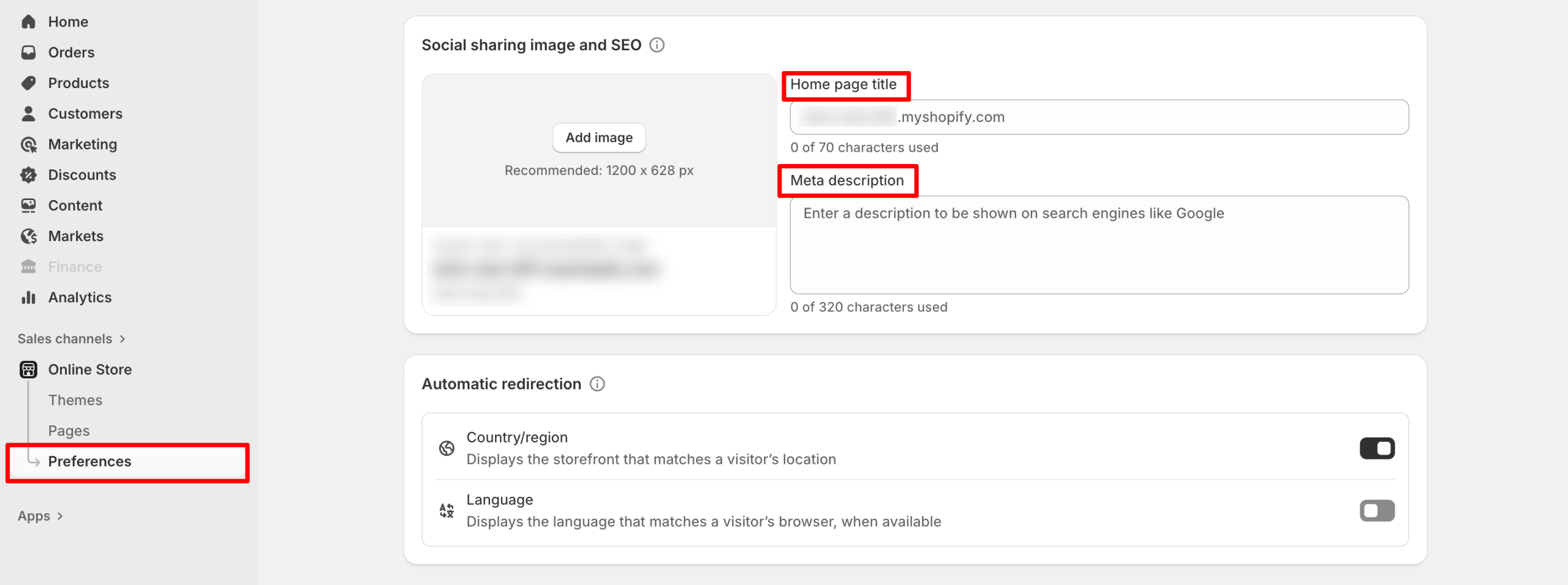 meta description edit example in shopify