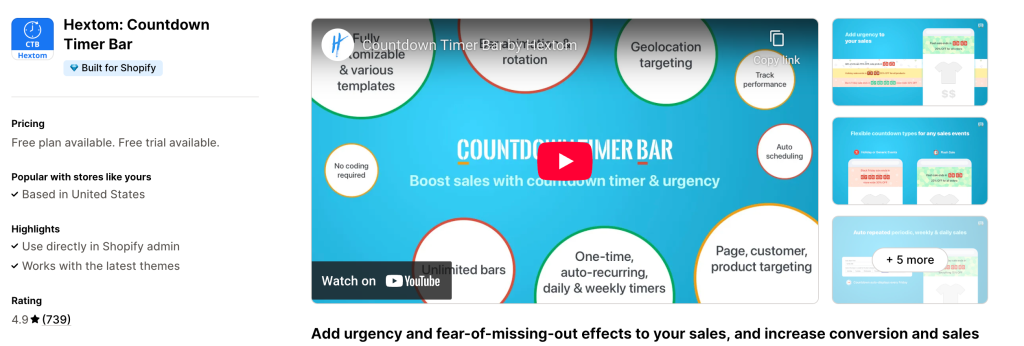 Hextom: Countdown Timer Bar Shopify App Listing Screenshot BFCM 2025