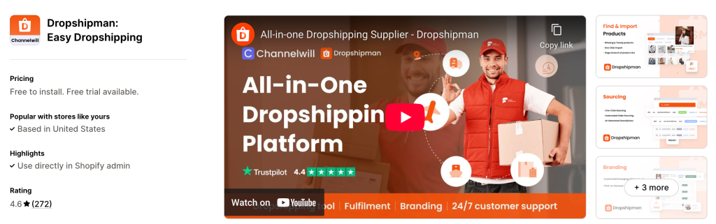 Dropshipman Easy Dropshipping Shopify App Listing Screenshot BFCM 2025