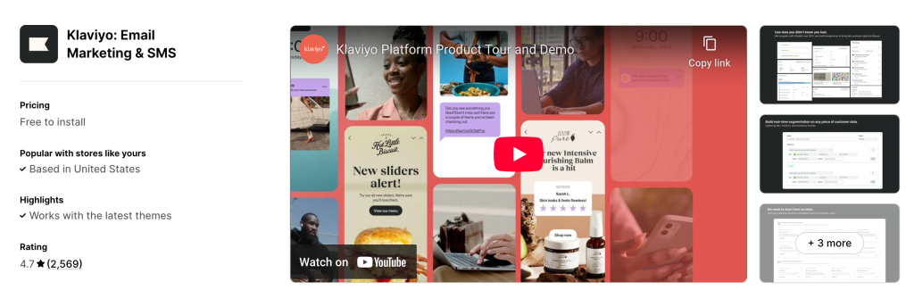 Klaviyo Email and SMS Marketing Shopify App Listing Screenshot BFCM 2025