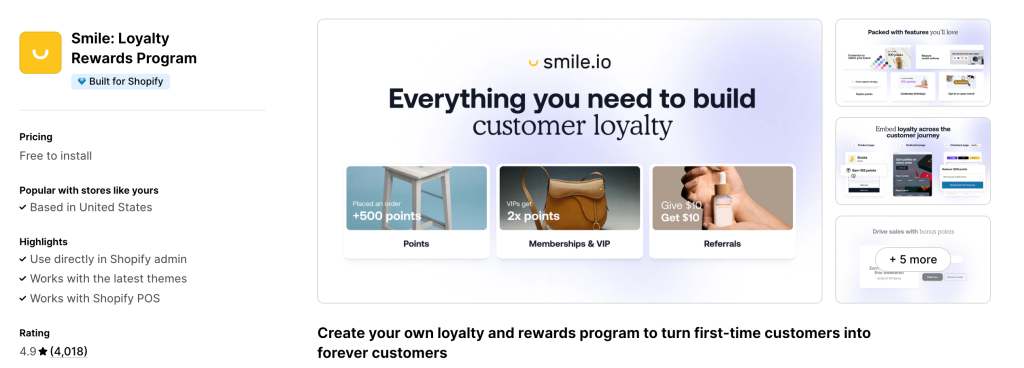 Smile Loyalty Rewards Program Shopify App Listing Screenshot BFCM 2025