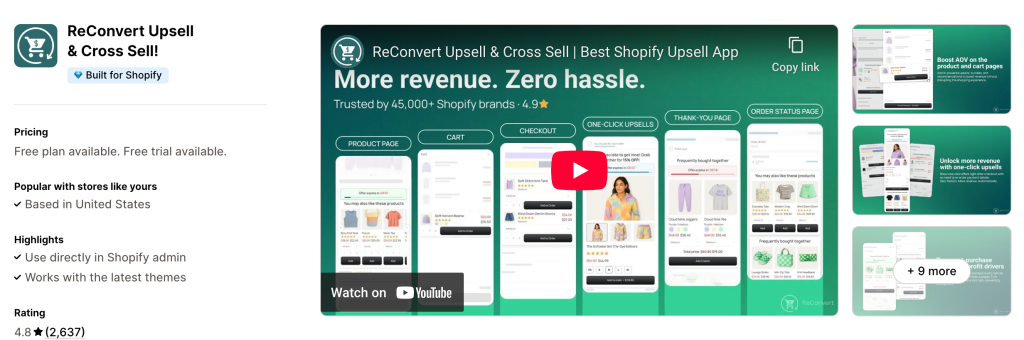 Reconvert Upsell and Cross Sell Shopify App Listing Screenshot BFCM 2025
